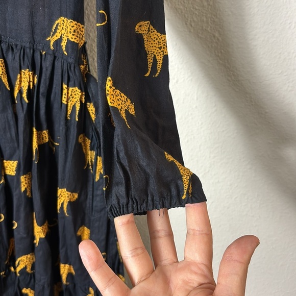 Leopard Cheetah Animal Print Black Yellow Partial Button Down Dress size Medium - Picture 7 of 12